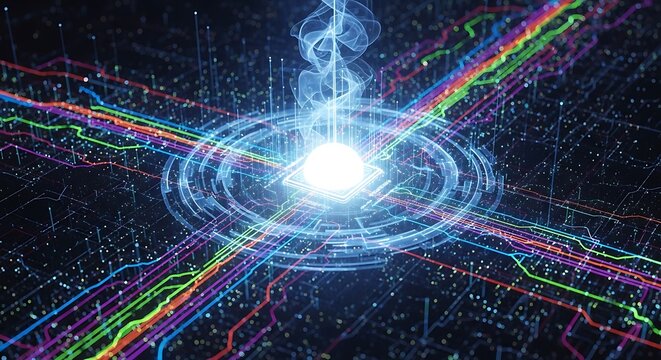 Abstract Digital Technology Concept Data Flow and Information Processing Visualization