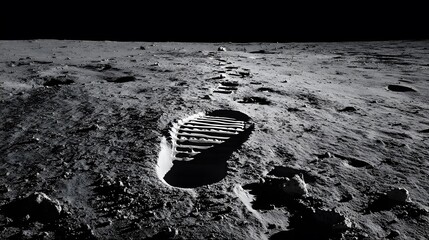 Astronaut Footprint on Lunar Soil during Historic Moon Landing Capturing the Vastness of Outer Space Exploration