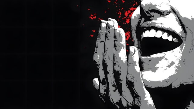 Vivid Illustration of Sudden Creative Insight and Expressive Mouth-Hand Gesture Symbolizing Innovative Problem Solving