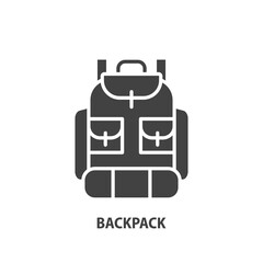 Hiking backpack glyph icon. Camping rucksack vector sign.
