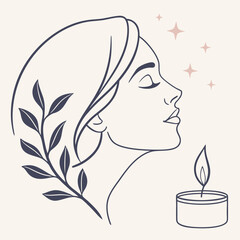 Woman Profile With Turban And Candle And Stars face head wrap