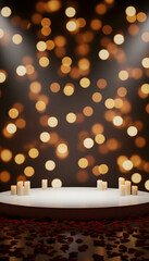 Empty stage with bokeh lights and candles for performance or event