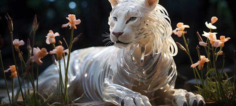 A liger , a small creature made of glass that is sitting in the palm of your hand ,generative AI
