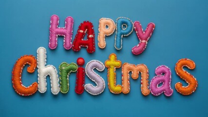 Happy Christmas embroidered letters on blue background - Powered by Adobe