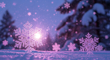 Fototapeta premium Close-up of a snow-covered ground with snowflake, conveying winter season, purity, and festive mood, perfect for Christmas or holiday concepts
