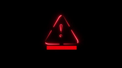 Security alert attention grabbing icon with triangle highlights the importance of digital safety interconnected world. Neon red colored danger problem alarm animation symbol on a black background.