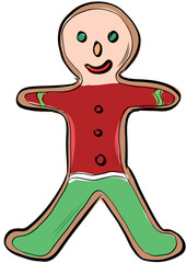 Colorful gingerbread man holiday cookie illustration
