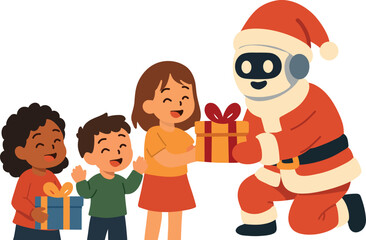 Robot Santa Claus Giving Gifts to Children