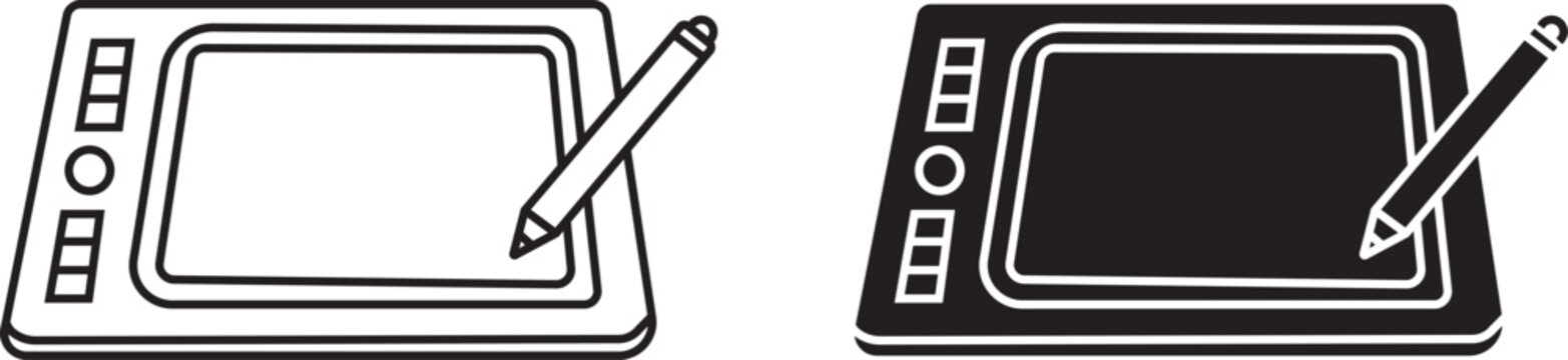 Edit button icon set flat style. Graphic tablet icon set .,.Pair of document icons, one black, one white ,Post icon or logo illustration outline black style