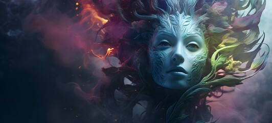 a light Kraken Dryad Monster coming out of the smoke,generative AI