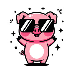 Cute cartoon pig wearing stylish sunglasses, drawn in a fun kawaii style. Perfect for stickers, children’s designs, merchandise, and playful character illustrations.