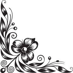 Black and white abstract floral vector background with leaves and swirls