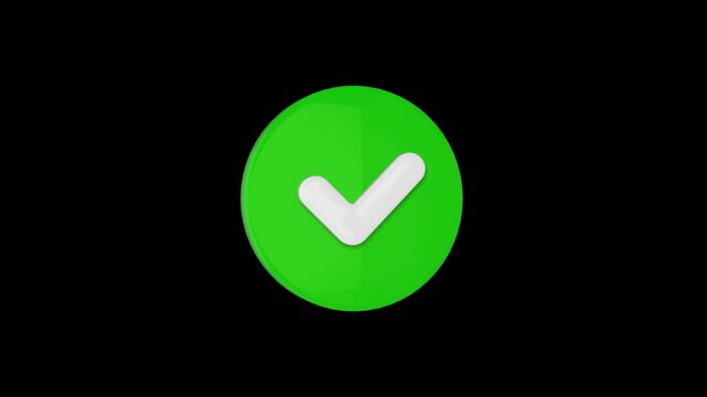 Animated green tick for validation on transparent background