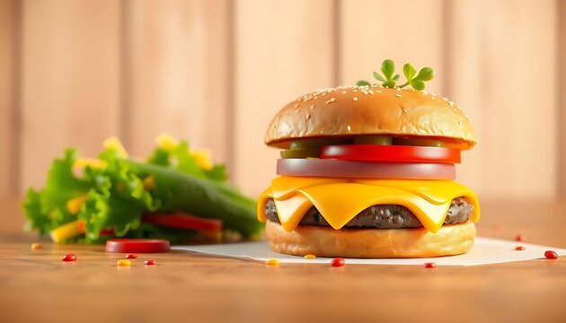 Tasty Cheeseburger Digital Illustartion 3D Rendered Image