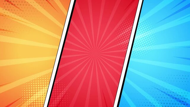 Colorful comic style animation background. Retro pop art cartoon design background. Perfect for pop art intros, funny promo videos, and energetic motion graphics.