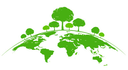 Go green concept with vibrant trees on earth map for environmental awareness campaigns worldwide