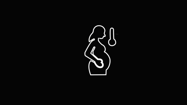 Animated pregnancy symbol   and weight scale,obstetrics clinic white design on healthy lifestyle  pregnant woman care,sketch,vomit,dizziness icon wth black background.