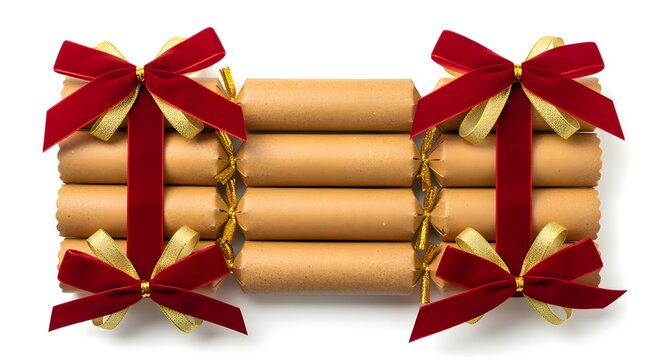 A beautiful stack of traditional crackers with elegant bows, part of the festive preparation for the new year