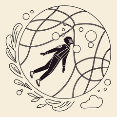 Astronaut Floating in Space within a Circular Frame zero gravity