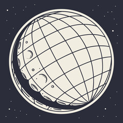 Stylized Globe with Moon Craters and Grid Lines planet sphere