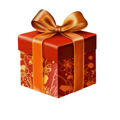 orange red watercolor gift box with golden ribbon