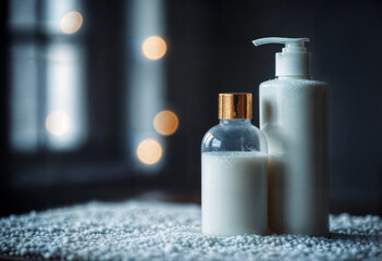 Luxury Skincare Bottles on Soft Snow Texture with Winter Light