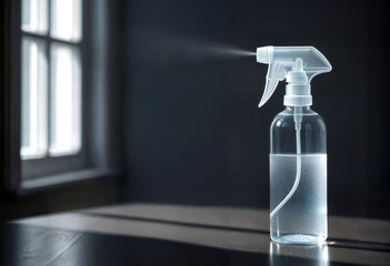 Spray Bottle Releasing Mist in Dramatic Window Light