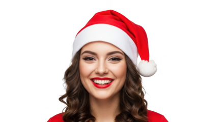 Woman wearing a santa hat, isolated on transparent background
