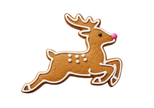 Reindeer gingerbread cookie isolated on transparent background