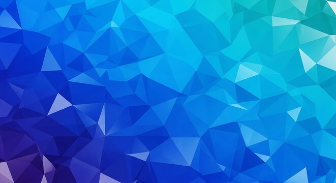 Abstract geometric background featuring a vibrant gradient of blue and teal low-poly triangle shapes.