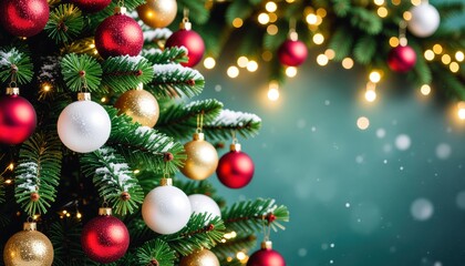 Naklejka premium Festive christmas tree decoration with ornaments cozy indoor setting high-quality photograph warm holiday atmosphere close-up view celebratory spirit