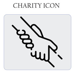 Charity donation vector icon featuring helping hands and heart symbol, perfect for nonprofit, volunteer, and humanitarian projects