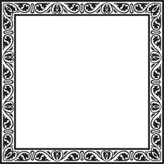 Vector black monochrome square stencil classic byzantine ornament. Rectangle, border, Ancient Greece, Eastern Roman Empire frame. Decoration of the Russian Orthodox Church