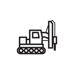 Pile driver icon on crawler tracks, flat line style. Ideal for construction, heavy equipment, civil engineering, foundation work, and industrial drilling projects.