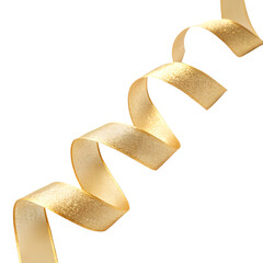 Golden Curled Ribbon Isolated on White Background