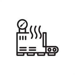 Industrial boiler or furnace icon, flat line style with steam and pressure gauge. Perfect for manufacturing, HVAC, energy, and process heating diagrams.