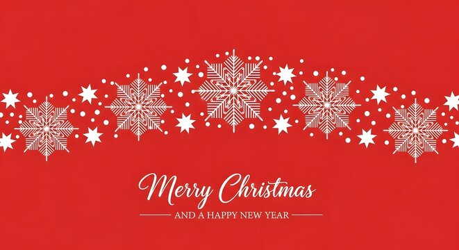 Festive merry christmas and happy new year greeting card design on red background elegant snowflakes and stars create a joyful holiday atmosphere