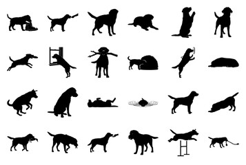 Obraz premium Collection of dog silhouettes in various playful poses