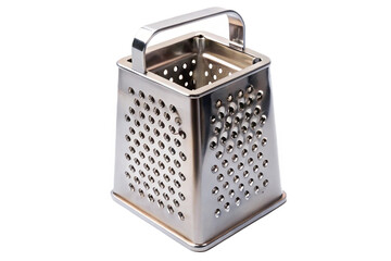 shiny metal new grater isolated on white background, close-up cheese and food grater