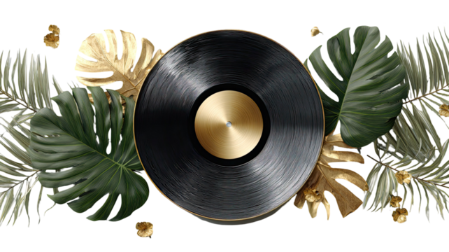 Old Black Vinyl Record with Retro Groove Pattern for Music Collection and Audio Playback Vintage Style Isolated on White Background