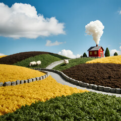 rural landscape with flowers