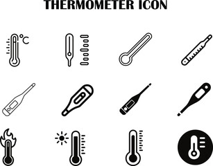 Thermometer vector icon showing temperature measurement in a simple, modern line style
