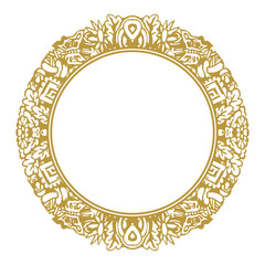 Round golden frame made of decorative doodle elements. Vector illustration