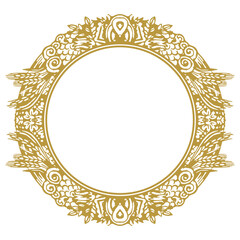 Round golden frame made of decorative doodle elements. Version 2. Vector illustration