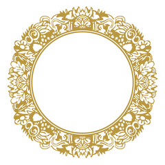 Round golden frame made of decorative doodle elements. Version 3. Vector illustration