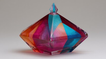 Diamond-shaped, multicolored,  glass container