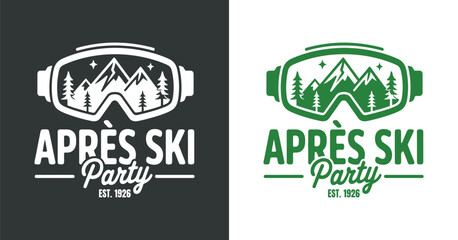 Aprés ski party with goggles and mountain landscape