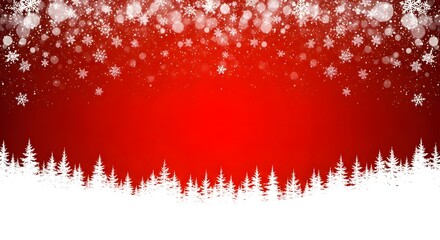 A serene red christmas background featuring a snowy forest and falling snowflakes, creating a peaceful and festive atmosphere for holiday designs