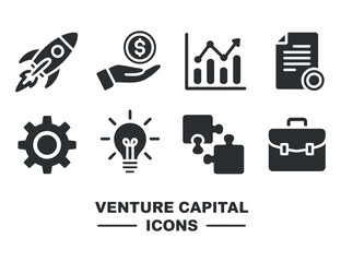 Venture capital black icons set vector design