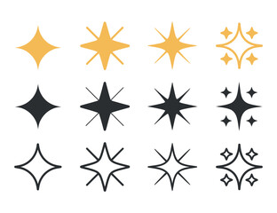 Set of Star Sparkles Decoration Elements on Transparent Background